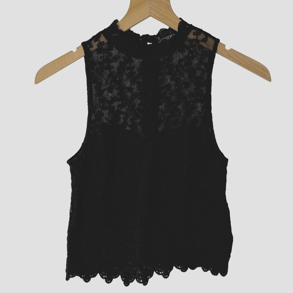 Black Lace Sheer Top Layering Zip Back‎ Romantic Going Out Lace Goth Date Night